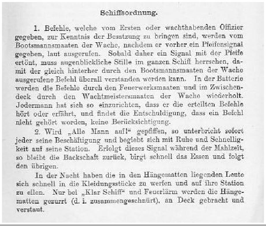 Schiffsordnung (Faksimile S. 101 aus „Das Kleine Buch von der Marine“, 1898)
