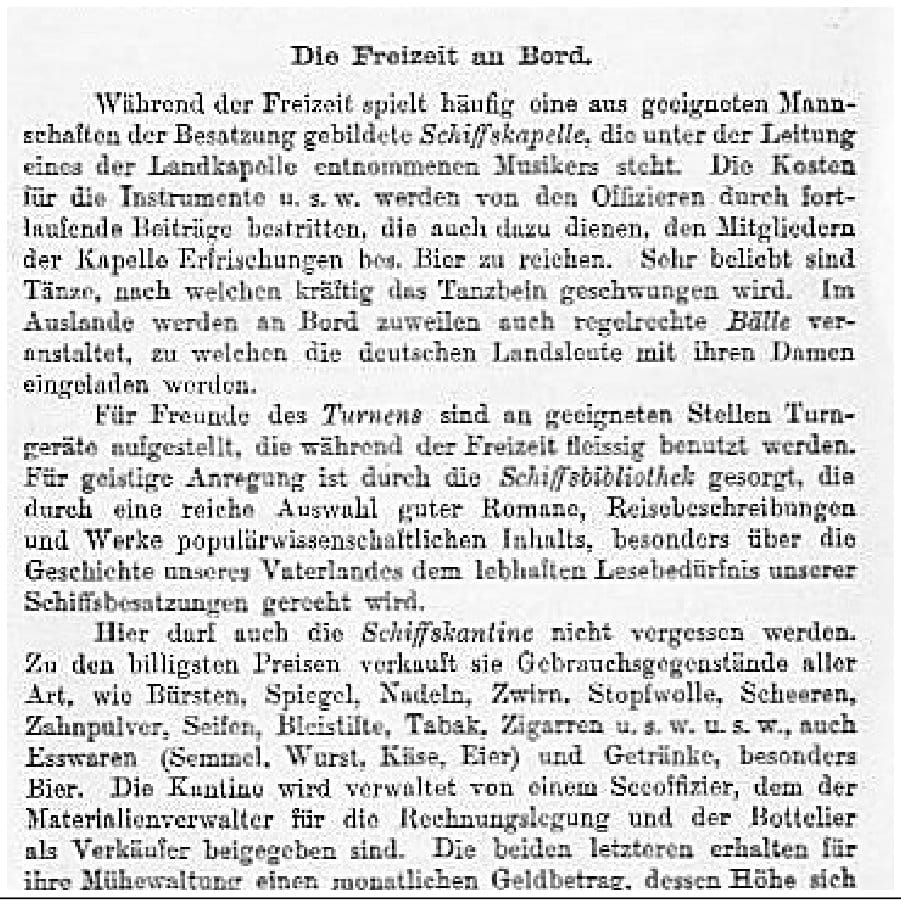 Dokument aus der KSS-Broschüre Teil 10, Seite 50, zum Beitrag „Anhang 3: Dienst an Bord zur Kaiserzeit (3) – Freizeit und Verpflegung“