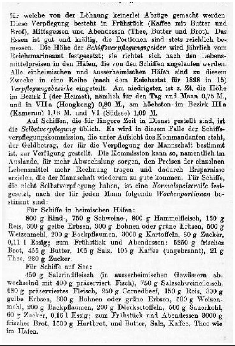Dokument aus der KSS-Broschüre Teil 10, Seite 52, zum Beitrag „Anhang 3: Dienst an Bord zur Kaiserzeit (3) – Freizeit und Verpflegung“
